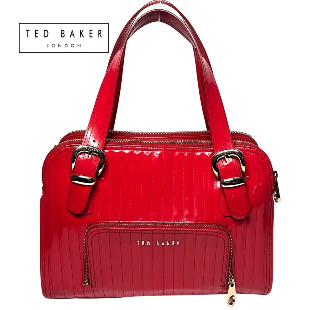 TED BAKER Red Patent Leather Quilted Tote Bag